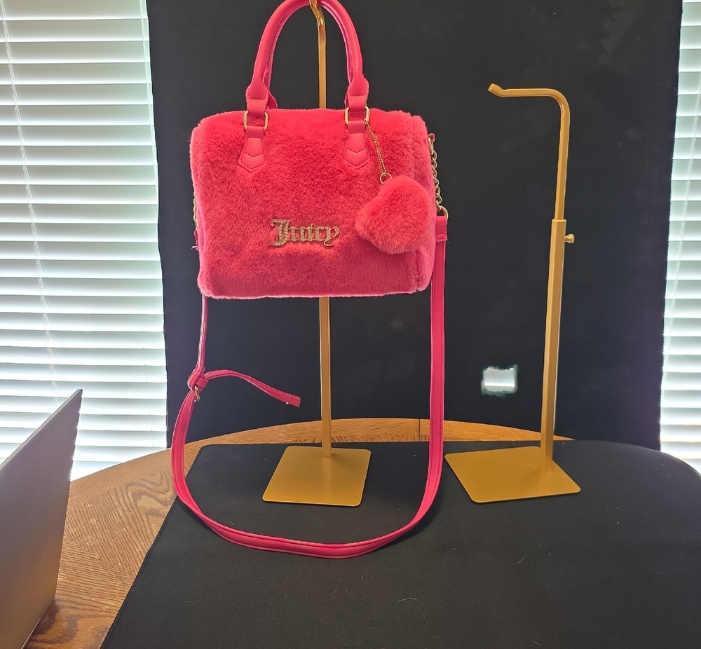 Juicy Couture Hot Pink Faux Fur Crossbody Satchel with Pom